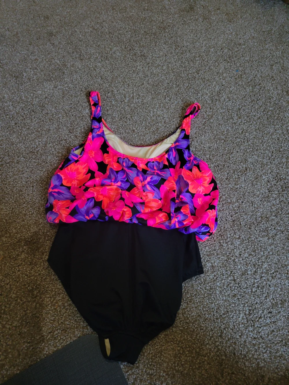 Vintage Secret Solutions one piece Women's Swimsuit pink purple floral black 10